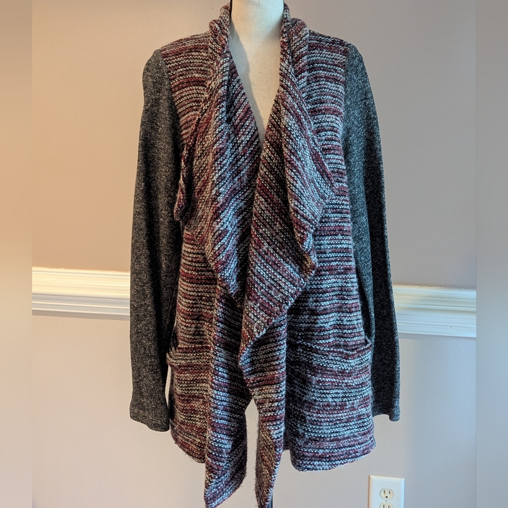 Lucky Brand Gray and Multicolor Open Cardigan